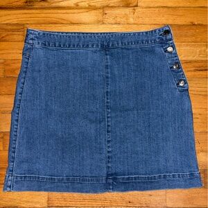 Denim Blue Skirt with Side Buttons and Back Pockets